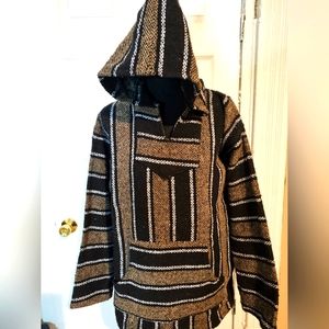 Mexican Poncho "Drug Rug" hippie skater surfer aesthetic hoodie, size Medium